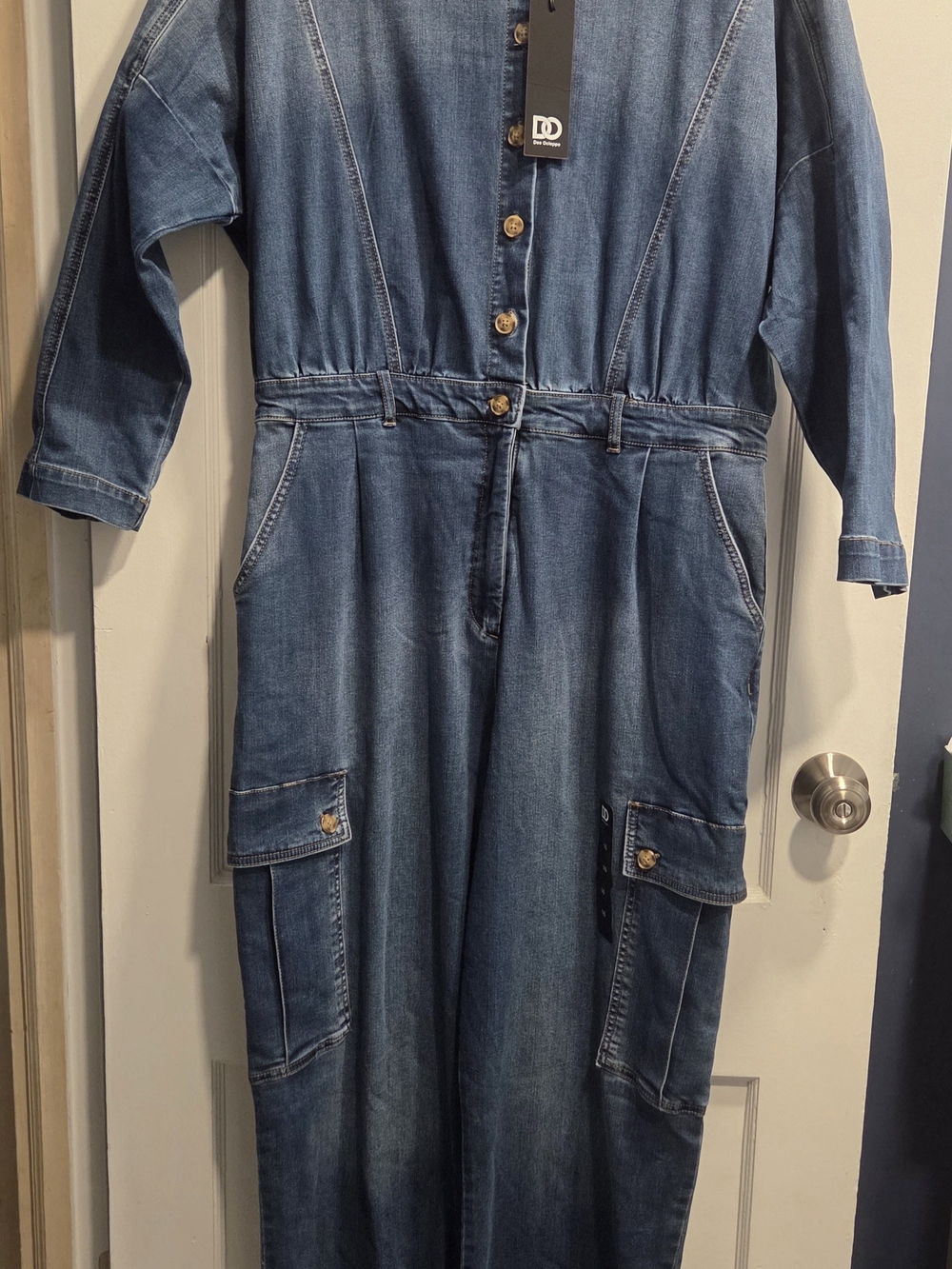DEE OCLEPPO Denim Cargo Jumpsuit - Size 16, NWT